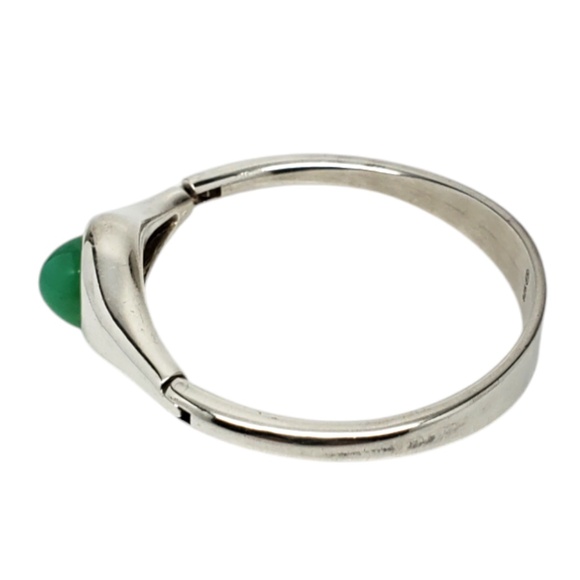 Sterling Silver Green Chrysoprase Gemstone Hinged Bangle Bracelet #20645 - Picture 3 of 10